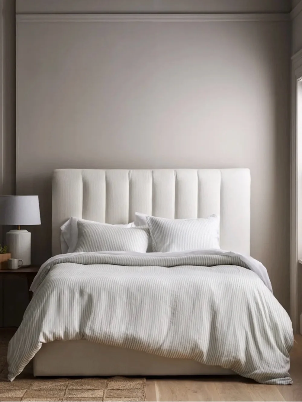 Quince European Linen Duvet Cover Set King / Cal King • Mist/White Stripe NWOT